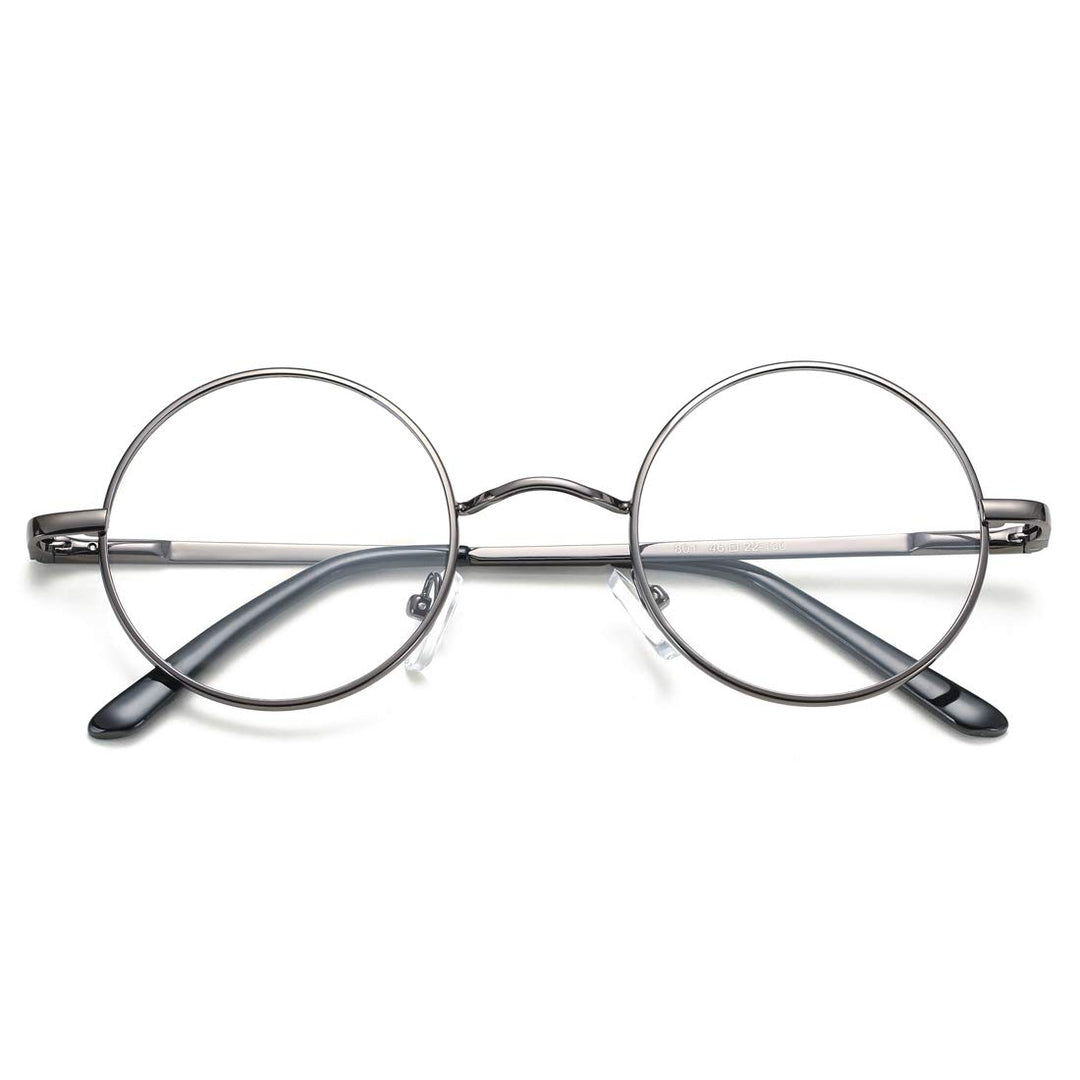 Vintage Round Clear Glasses Small Metal Frame Non Prescription Lens Eyeglasses (Gunmetal)