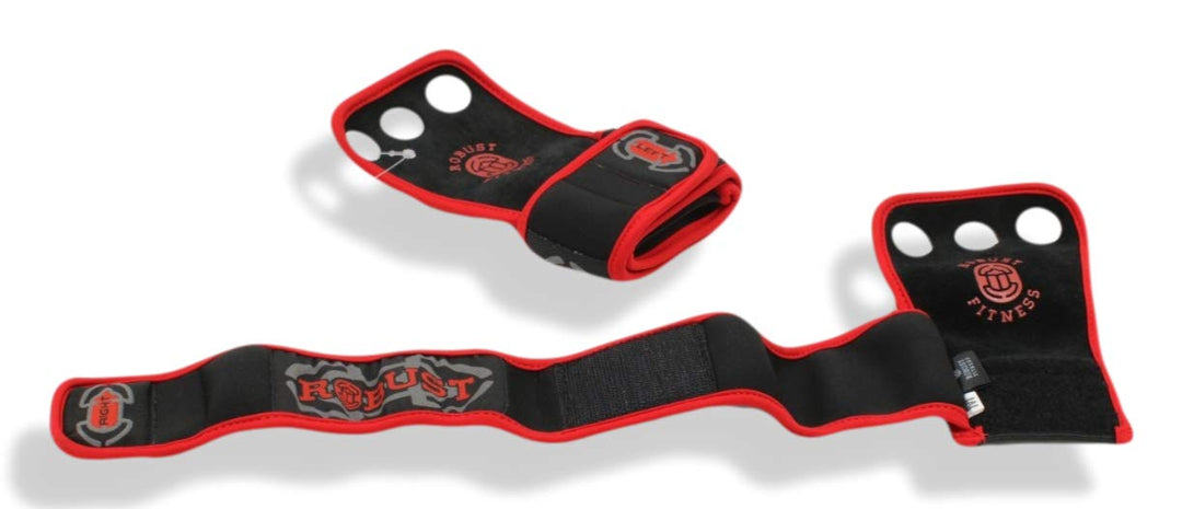 Genuine Leather Hand Grips for Gymnastics &amp; Cross-Training, Pull-ups, Weightlifting, WODs with Neoprene Wrist warps. Palm Shield from Rips &amp; Blisters. (Red, Small)