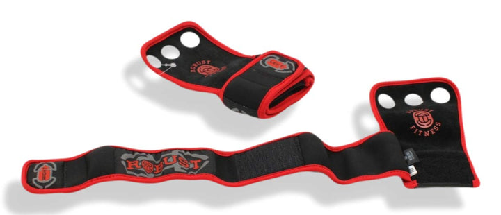 Genuine Leather Hand Grips for Gymnastics &amp; Cross-Training, Pull-ups, Weightlifting, WODs with Neoprene Wrist warps. Palm Shield from Rips &amp; Blisters. (Red, Small)