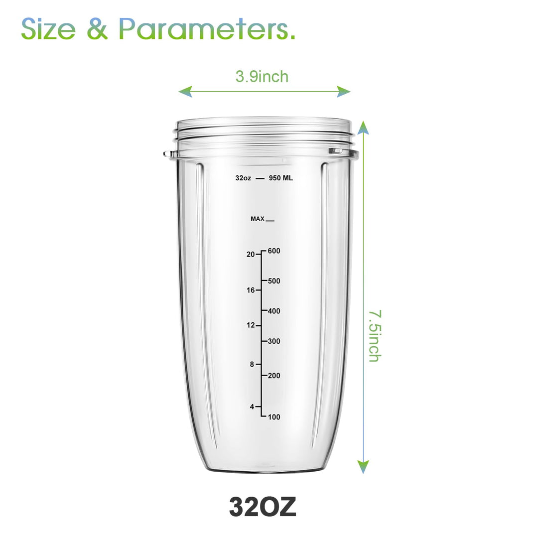 Replacement Parts 32oz Blender Cups (2 Packs) Replacement Blender Cups Compatible with NutriBullet 600w and 900w Blender