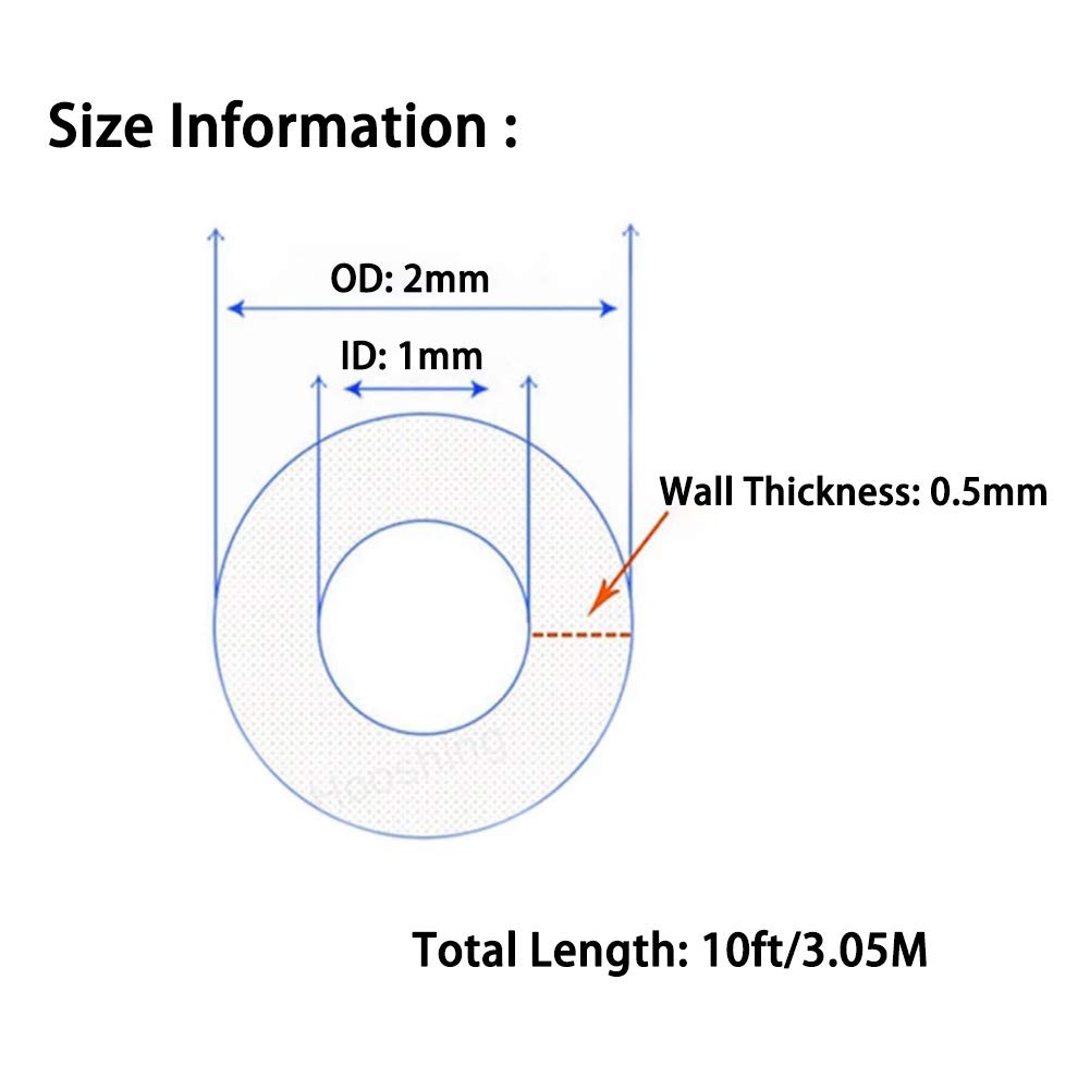 Silicone Tubing 1mm ID x 2mm OD 10 Ft Food Grade Flexible Pure Silicone Rubber Tubing Hose High Temp for Home Brewing Winemaking Pump Transfer