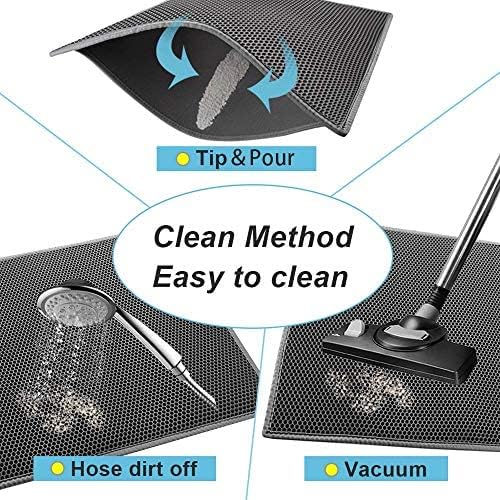 Small Cat Litter Box Mat: Easy Clean Cat Litter Mat for Floor, Kitty Scratch Cute Pad (15x24 Inch Grey)