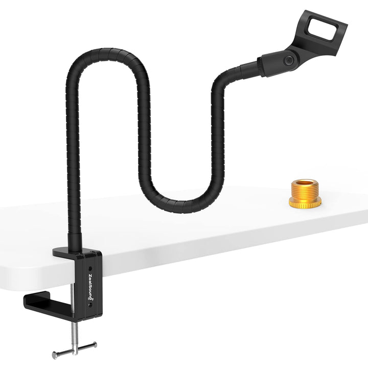 ZealSound Microphone Arm Stand,19 Inch Long Universal Gooseneck Desktop Mic Stand with 3/8 to 5/8 Adapter and Microphone Clip Holder, Upgraded Heavy Duty Desk Clamp for Blue Snowball Ice Mics Spark