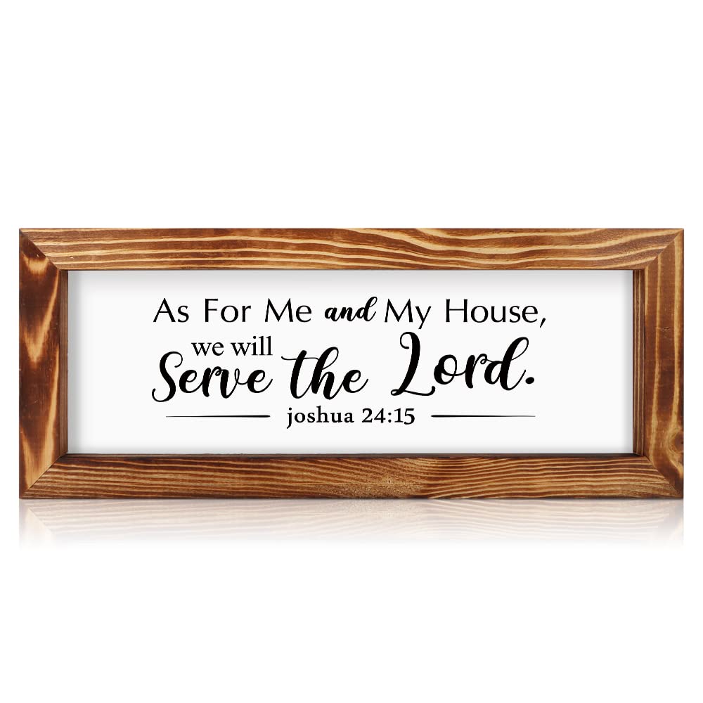 Framed Wooden Bible Verses Sign Wall Decor (15.8x6.3), Farmhouse Christian Scripture Wall Art, Serve the Lord Joshua 24 15 God Plaque for Mother&#39;s Day/Housewarming Gift