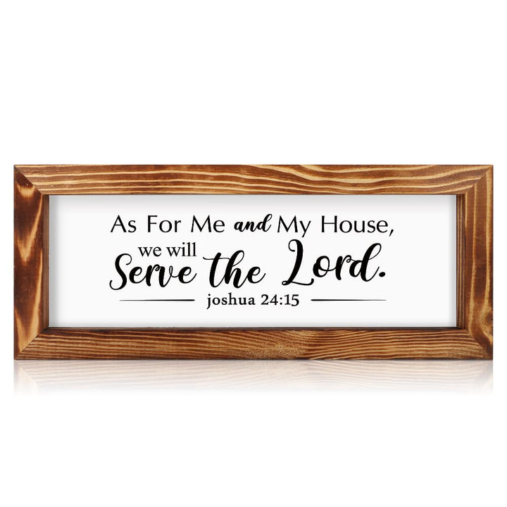 Framed Wooden Bible Verses Sign Wall Decor (15.8x6.3), Farmhouse Christian Scripture Wall Art, Serve the Lord Joshua 24 15 God Plaque for Mother&#39;s Day/Housewarming Gift