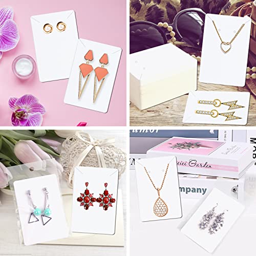 100pcs Earring Display Card,White Necklace Display Card Holder with Seal Bags and Earring Stud Backs for Jewelry Making Packaging