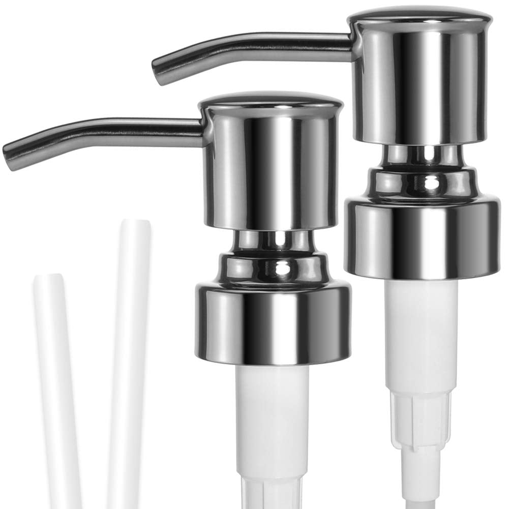 Durable 304 Stainless Steel Soap Dispenser Pump Replacement, Rust Proof Soap Pump Replacement for Regular Mouth Bottle, (2 Pack)