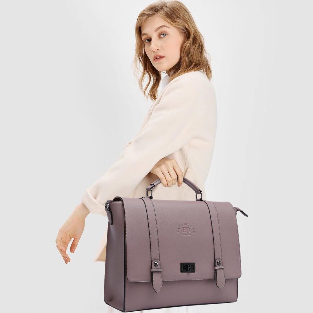 Women&#39;s 15.6 Inch Laptop Briefcase, Vintage Purple Saffiano Eco-Leather, 4 Large Compartments, 2 Slip Pockets, 1 Zip-Fastening Pocket