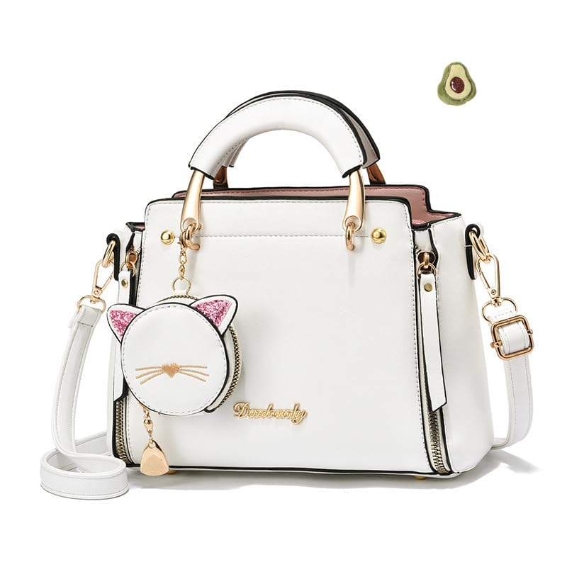 small Fashion Handbag purse for women ladies Top Handle Satchel Shoulder Bags cat purse (white)