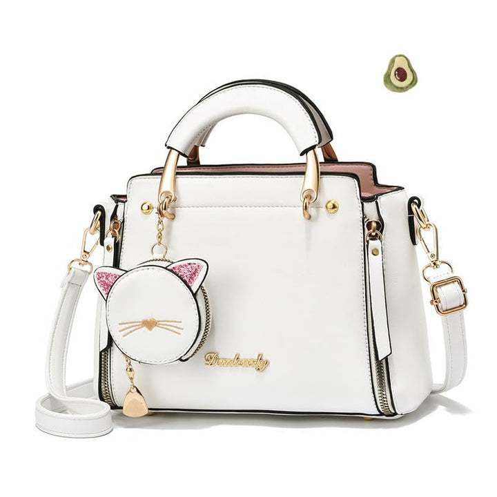 small Fashion Handbag purse for women ladies Top Handle Satchel Shoulder Bags cat purse (white)