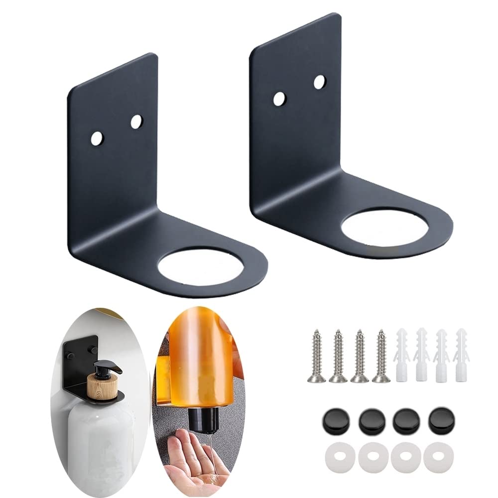 Soap Bottle Dispenser Holder Wall Mounted, Hand Pump Bottles Dispenser Stand Hanging Rack Shampoo Standing Shelf Storage Holder Bracket for Bathroom Kitchen (Black 2 Pack)