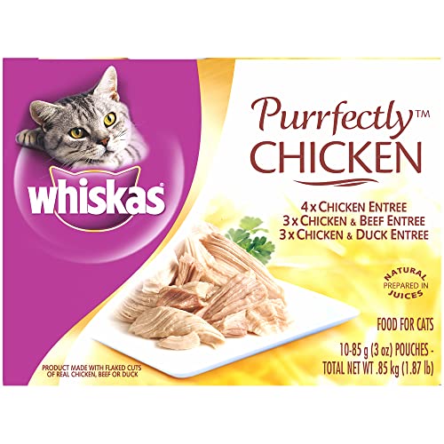WHISKAS PURRFECTLY Chicken Variety Pack Wet Adult Cat Food 3 Ounces (Four 10-Count Boxes)