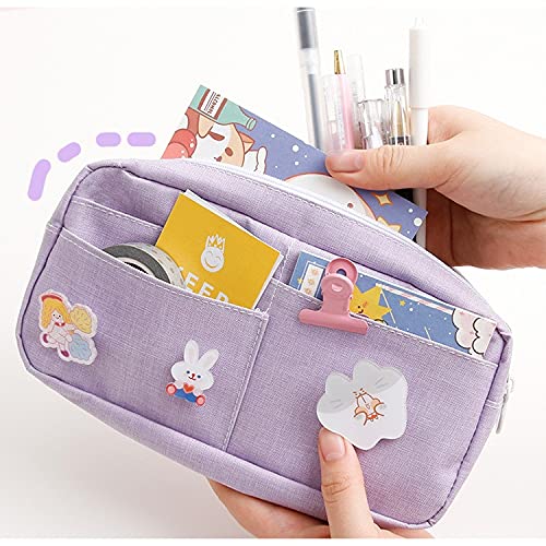 Kawaii Pencil Case with 3pcs Pins Aesthetic Pencil Case Kawaii Stationary Kawaii School Supplies (purple)
