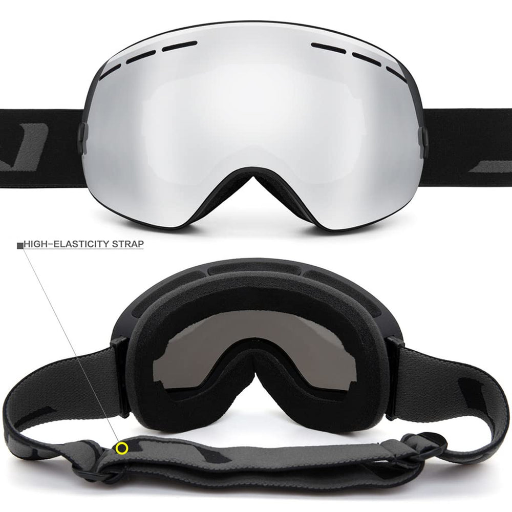 JULI Ski Goggles,Winter Snow Sports Snowboard Goggles with Anti-Fog UV Protection Detachable Dual Lens for Men Women Snowmobile Skiing Skating(Black Frame+VLT 18.5% REVO Silver)