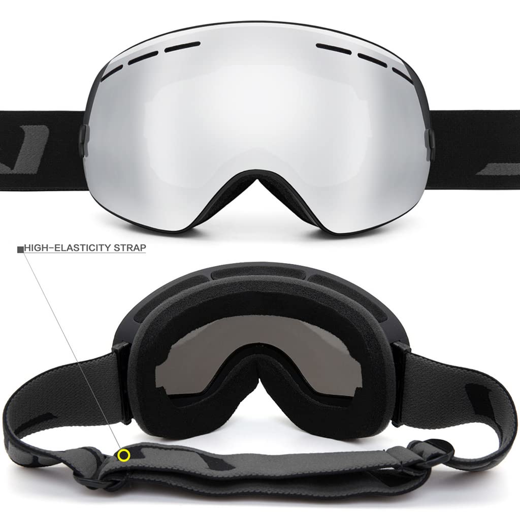 JULI Ski Goggles,Winter Snow Sports Snowboard Goggles with Anti-Fog UV Protection Detachable Dual Lens for Men Women Snowmobile Skiing Skating(Black Frame+VLT 18.5% REVO Silver)