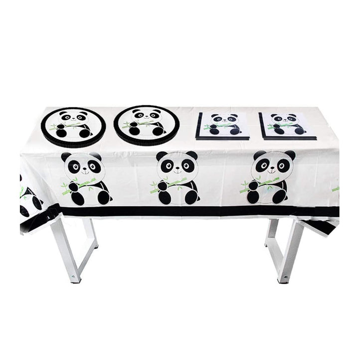 31 Pcs Panda Party Supplies, Panda Disposable Tableware Set with 10 Panda Plates 20 Napkins and 1 Tablecloth for Kids Baby Shower Birthday Decorations