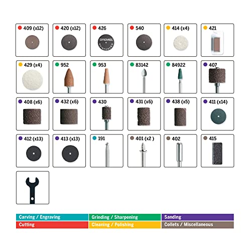 709-02 110-Piece All-Purpose Rotary Tool Accessory Kit- Includes a Carving Bit, Sanding Drums, Grinding Stones, Cutting Discs, and a Storage Case, Gray