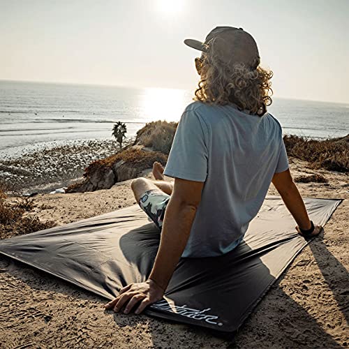 Pocket Blanket - Black (Seats 2-4); Foldable Picnic Blanket, Concert Blanket and Festival Blanket; Sand Proof Beach Blanket with Stakes; Picnic Tarp, and Outdoor Blanket for Grass