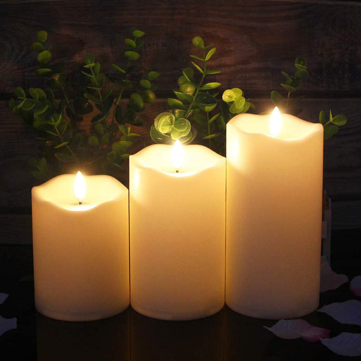 Flickering Flameless Candles, Realistic LED Candles with Remote and Timer, Set of 3 Battery Operated Candles for Room Fall Decor Wedding Christmas Decorations