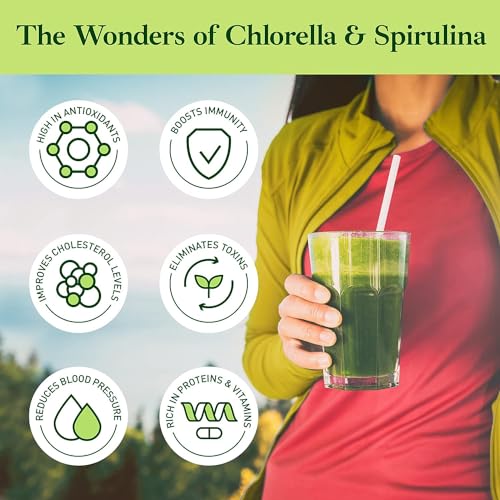 Organic Spirulina and Chlorella Powder 50/50 Mix - 3 Month Supply - Vegan &amp; Non-GMO Chlorella and Spirulina Powder
