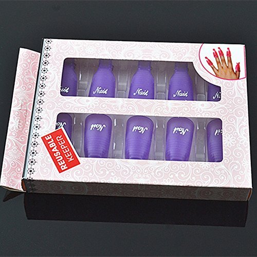 10Pcs Acrylic Nail Art Polish Remover Wrap Cleaner Superior Clip Caps (Purple)