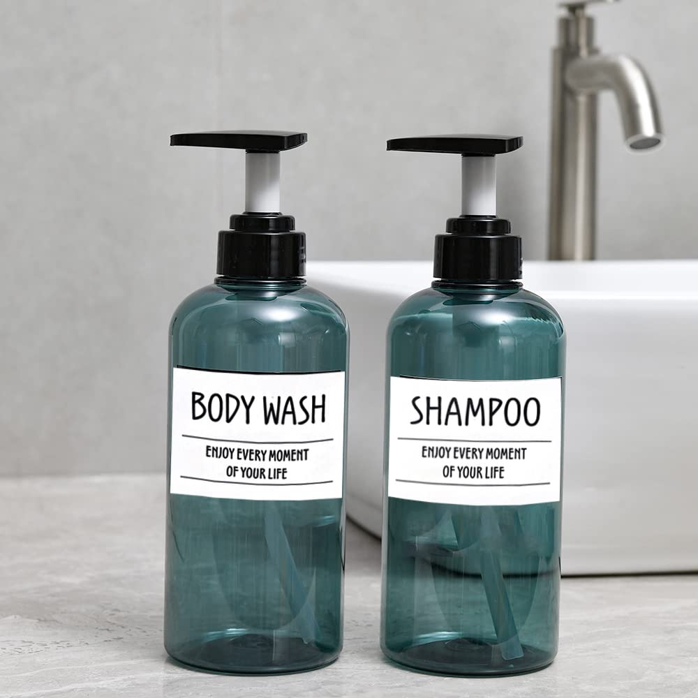 Printed Bathroom Labels Set 24PCS Waterproof Refillable Bottles Stickers for Dish Soap Body Wash Conditioner Shampoo Display White