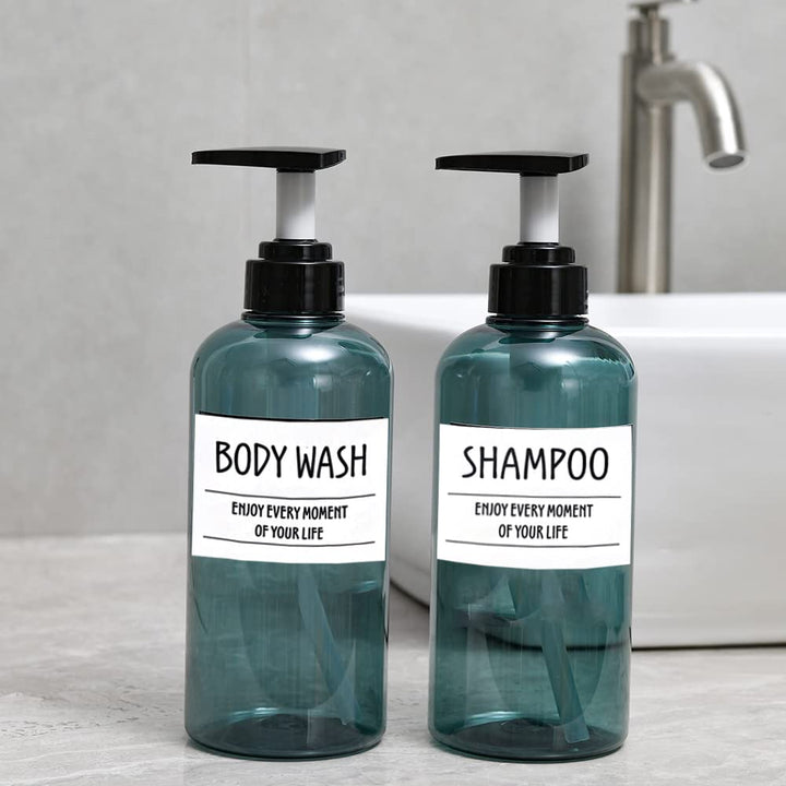 Printed Bathroom Labels Set 24PCS Waterproof Refillable Bottles Stickers for Dish Soap Body Wash Conditioner Shampoo Display White