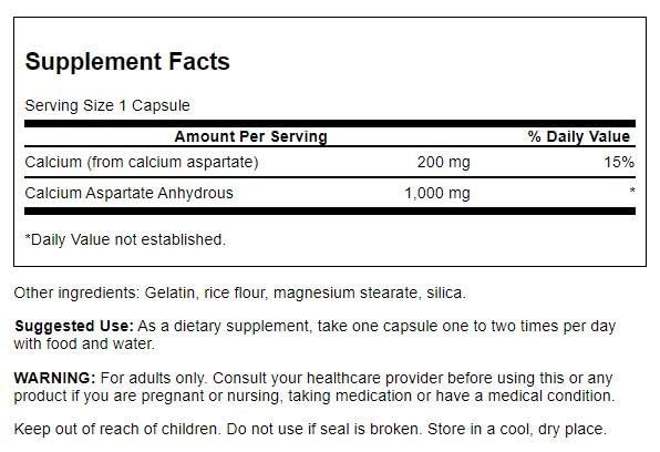Swanson Calcium Aspartate - Herbal Supplement Promoting Bone, Heart, & Muscle Health - Natural Formula Promoting Total Body Wellness - (60 Capsules-200mg Each)