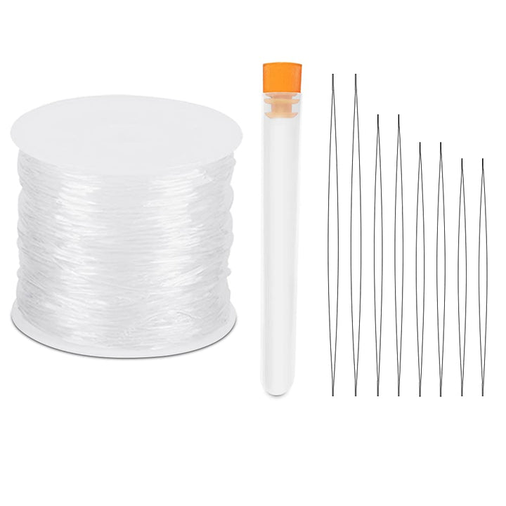 Elastic Bracelet String Cord with Beading Needles, 1 mm Clear Elastic String Stretch Cord and 8 Pieces Big Eye Beading Needles (4 Sizes)