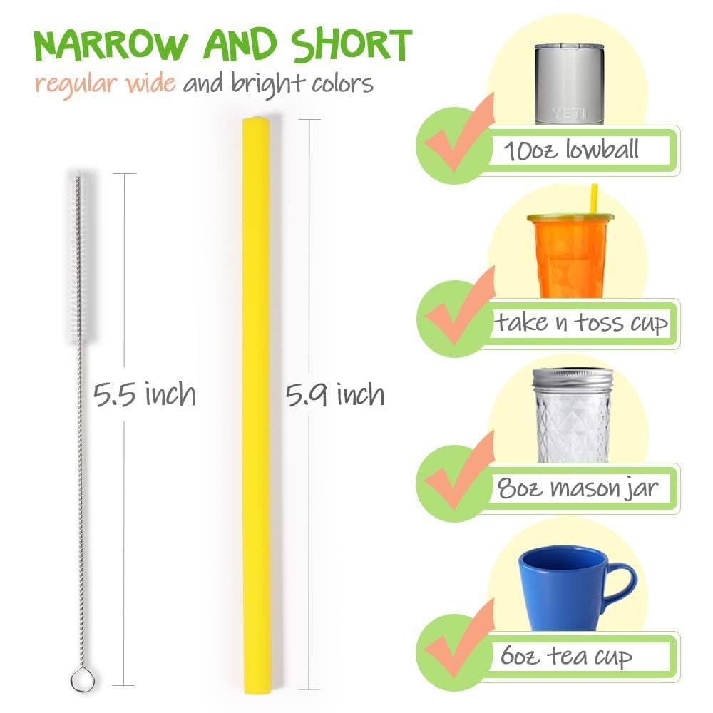10 Pcs 6 Reusable Drinking Straws, Opret Short Silicone