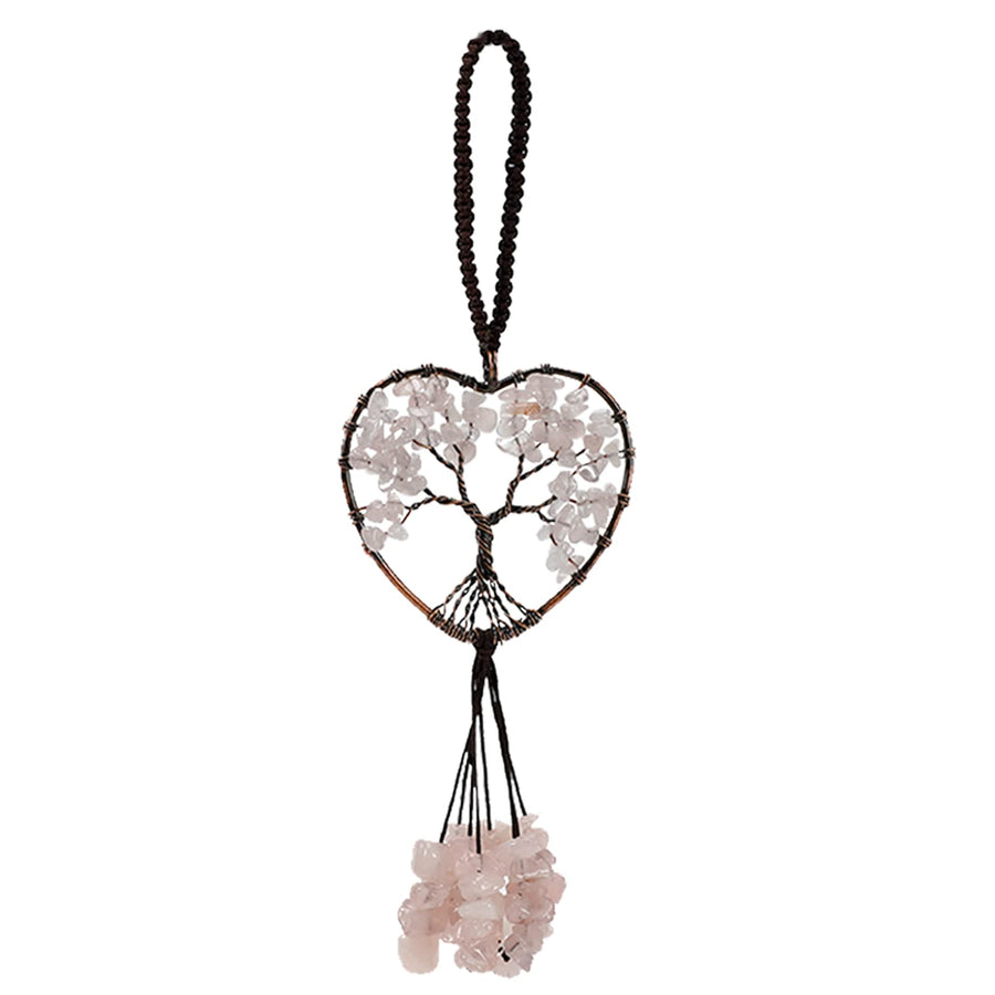Natural Crystal Stone Car Hanging Decor for Home 7 Chakras Stone Pink Crystal Tree of Life Tassel Yoga Healing Lucky Ornament