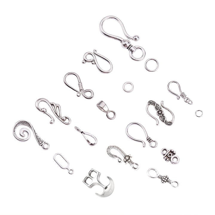 50 Sets 10 Styles S Hook Ring Toggle Clasps End Clasps Antique Silver Tibetan Jewelry Clasps for Bracelet Necklace Jewelry Making