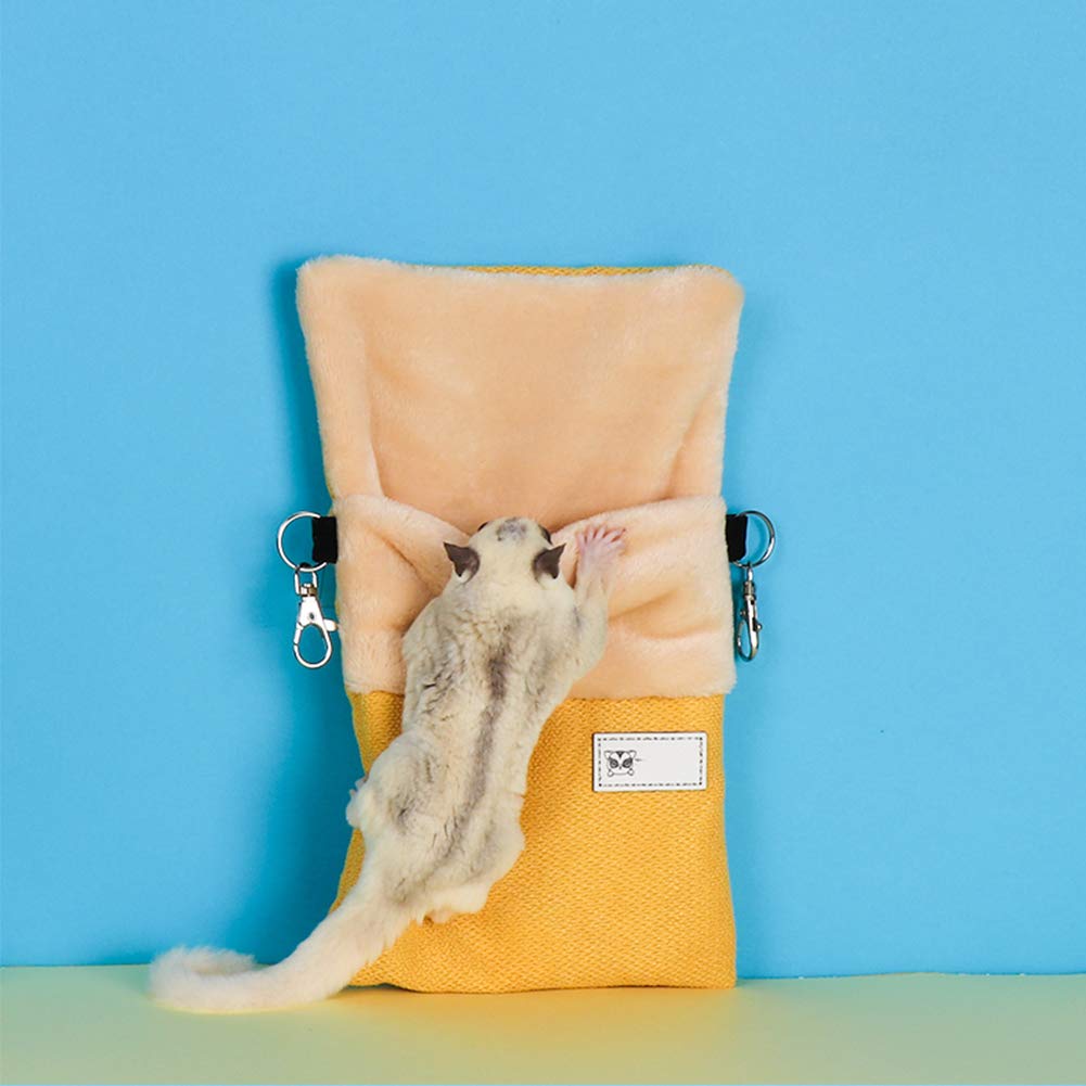 ® Small Pet Hanging Bed Sleep Pouch with Heated Warm Compartment Pet Hammocks Bed for Hamster Rat Sugar Glider Squirrel Ferret Warm Nest Bed Hideout Cave Pet Cage Accessories (Blue, M)