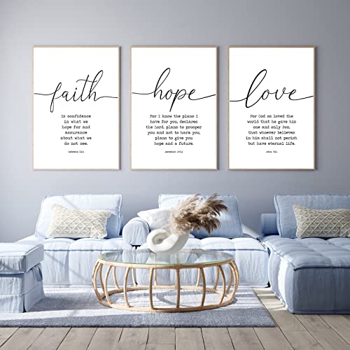 Faith Hope and Love Bible Verses 3 Piece Canvas Wall Ar