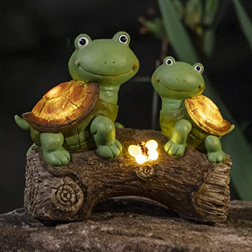 10 Garden Statue Turtles Figurine-Cute Frog Face Turtles Resin Statue with Solar Lights, Outdoor Fall Gnomes Decorations for Yard Lawn Ornaments, Garden Gifts for Mom
