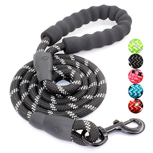 2/4/5/6 FT Dog Leash with Comfortable Padded Handle and Highly Reflective Threads for Small Medium and Large Dogs (5FT-1/2'', Black)