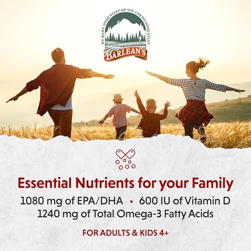 Barlean&#39;s Mango Peach Omega 3 Fish Oil Liquid Supplement with Vitamin D, 1080mg EPA &amp; DHA Fatty Acid, Smoothie Flavored &amp; Burpless for Brain, Joint, &amp; Heart Health, 8 oz