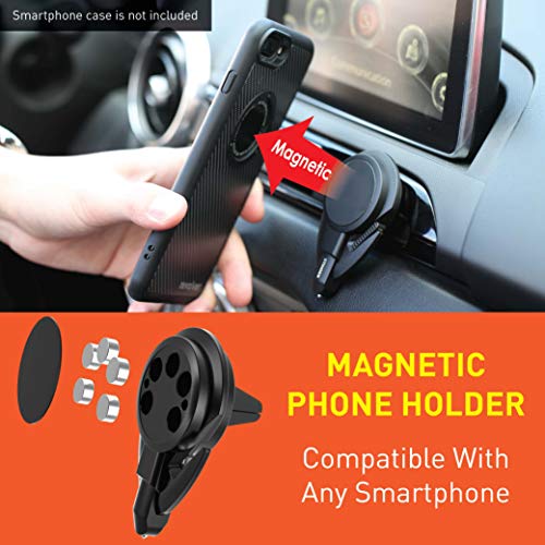 Stinger Car Emergency Escape Tool: Multi function Life-Saving Rescue, Magnetic Vent Mount Phone Holder, Spring Loaded Window Breaker Punch, Seat belt Cutter, Designed in USA (Black 2 pcs combo)