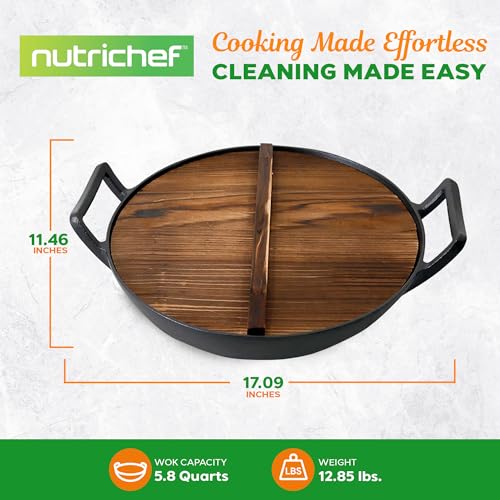 NutriChef Pre-Seasoned Cast Pan-5.8 QT Heavy Duty Non-S
