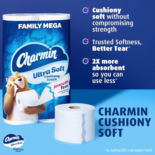 Ultra Soft Cushiony Touch Toilet Paper, 24 Family Mega Rolls = 123 Regular Rolls