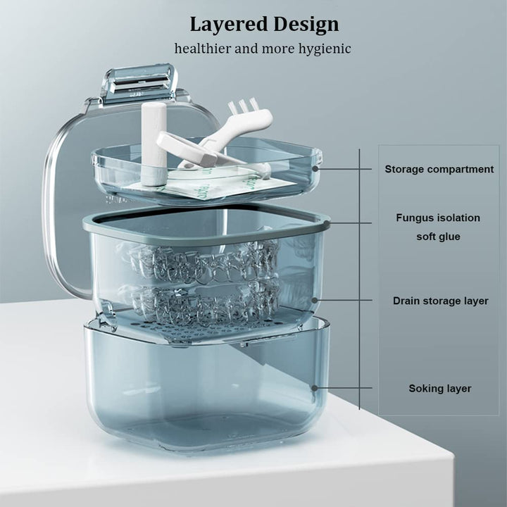 Denture Case, Retainer Case, Denture Bath Box Cup with 