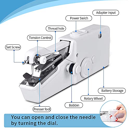 Handheld Sewing Machine Mini Portable Sewing Tool More Friendly to the Handicapped Easy-to-operate Portable DIY for Beginners for Home/Travel User (battery not included)