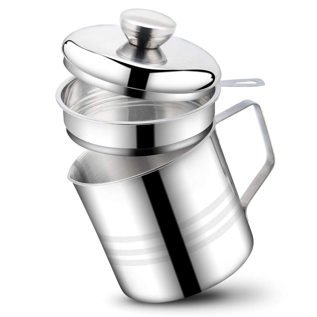 Stainless Steel Bacon Grease Container with Mesh Strainer Screen,1.2L/5 Cups Cooking Oil Keeper Storage Can for Kitchen