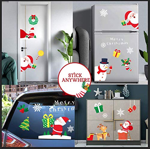 161 PCS Christmas Snowflake Window Cling Stickers for Glass, Xmas Decals Decorations Holiday Snowflake Santa Claus Reindeer Decals for Party