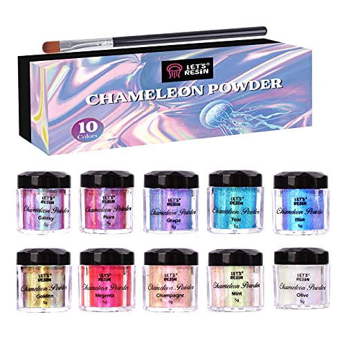 LET&#39;S RESIN Chameleon Mica Powder, 10 * 5g Color Shifting Mica for Epoxy Resin/Tumbler, Saturated Chrome Pigment for Oil Painting,Slime,Nails
