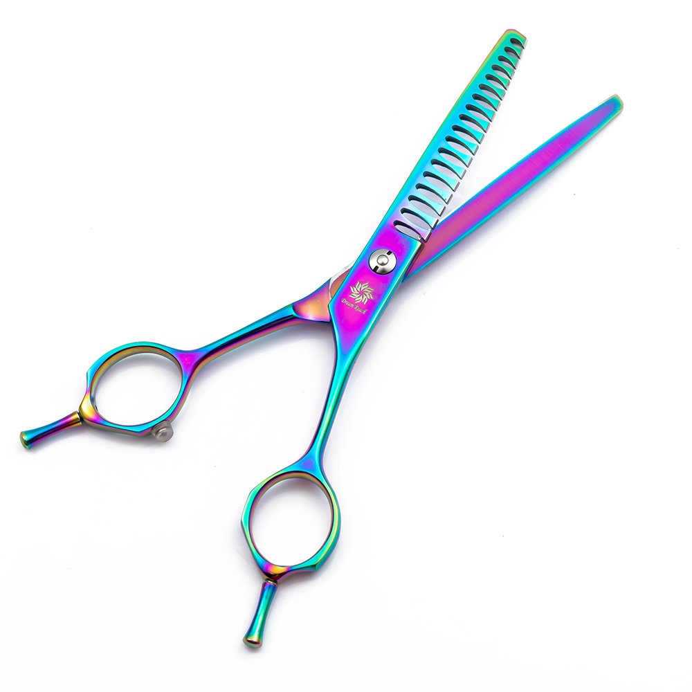 6.5/8.0'' Professional Chunker Shear Twin Tail Downward Curved Pet Grooming Thinning/Blending Scissors Dog&cat Grooming Chunkers Shear (6.5 inches) Rainbow