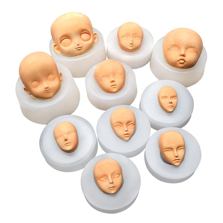 10Pcs Human Face Silicone Molds for DIY Cake Fondant Biscuit Sugar Pudding Chocolate Hard Candies Dessert Candle Decor Chocolate Polymer Clay