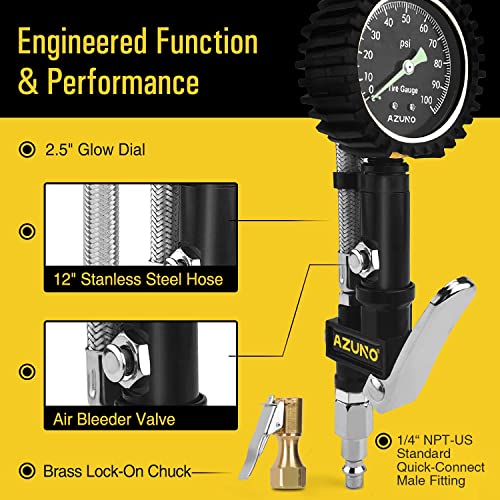 AZUNO Tire Inflator with Pressure Gauge, Most Accurate,