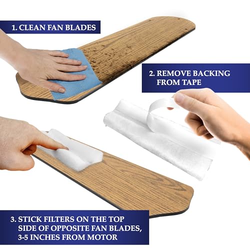 Ceiling Fan Blade Air Filter - Dust &amp; Allergen Catcher - Easy-Attach - Blade Filters for Any Fan Size - Reduce Airborne Particles - Made in USA (1 Pack w/ 2 Filters)