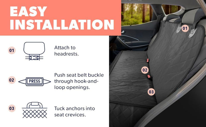 Dog Car Seat Cover for Back Seat, Waterproof Pet Hammock Protector, Durable Nonslip Seat Protection SUV Truck, Standard 53x56, Black